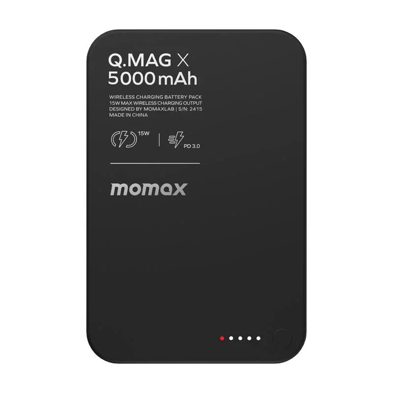 شاحن طوارئ Momax Q.Mag X لاسلكي بسعة 5000mAh - أسود - 3700