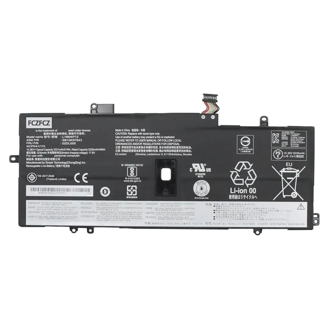 Lenovo L18M4P72 15.36V 51Wh 3230mAh Laptop Battery for ThinkPad X1 Carbon Gen 7 / Gen 8 & X1 Yoga Gen 4 / Gen 5